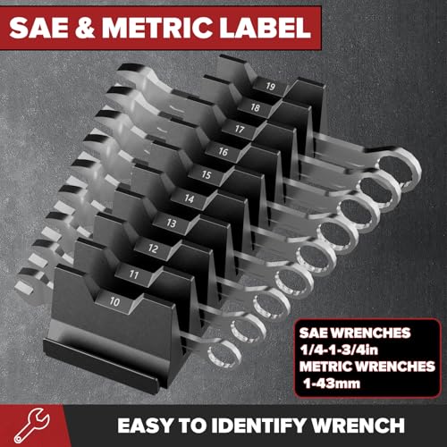 Matscover 40PCS Modular Wrench Organizer Wrench Holder - Wrench Tool Organizers for Tool Drawer Storage, Wrench Storage Set with Metric & SAE Label, Wrench Rack Tool Gift for Professional Mechanics Men, Black - Image 2