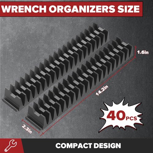 Matscover 40PCS Modular Wrench Organizer Wrench Holder - Wrench Tool Organizers for Tool Drawer Storage, Wrench Storage Set with Metric & SAE Label, Wrench Rack Tool Gift for Professional Mechanics Men, Black - Image 3