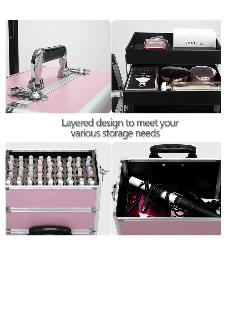 Professional cosmetic case, portable rolling cosmetic trolley case, lockable jewelry travel cosmetic storage case with 4 wheels  - Image 3
