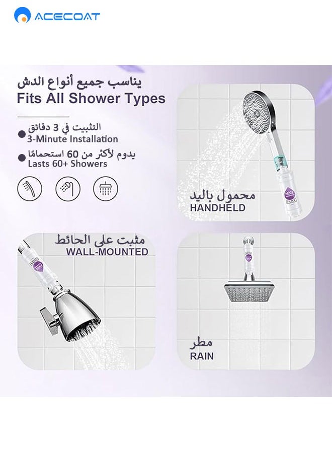 ACTION - مرشحات الدشTwo Pack Lavender Pinewood Vitamin C Shower Filters: Aromatherapy Hard Water Softener Chlorine and Fluoride Shower Filter Easy to Install Universal Output Shower Head for Healthier Skin and Hair - Image 1