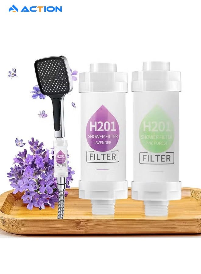 ACTION Two Pack Lavender Pinewood Vitamin C Shower Filters: Aromatherapy Hard Water Softener Chlorine and Fluoride Shower Filter Easy to Install Universal Output Shower Head for Healthier Skin and Hair - Image 1