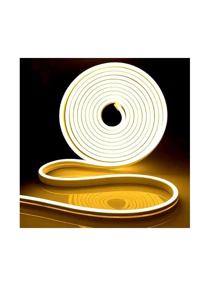 حبل مصابيح LED نيون بطول 5 متر، شريط إضاءة نيون أبيض دافئ، شريط LED مرن 12 فولت، مصابيح نيون سيليكون للمطبخ وغرفة النوم والديكور الداخلي والخارجي + محول 12 فولت 2 أمبير