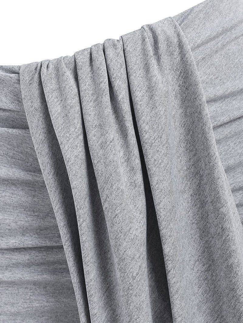 ZAFUL Women's Solid Marled Crop Top and Draped Ruched Maxi Skirt Set Two Piece Dress (B-Gray, M) - Image 4