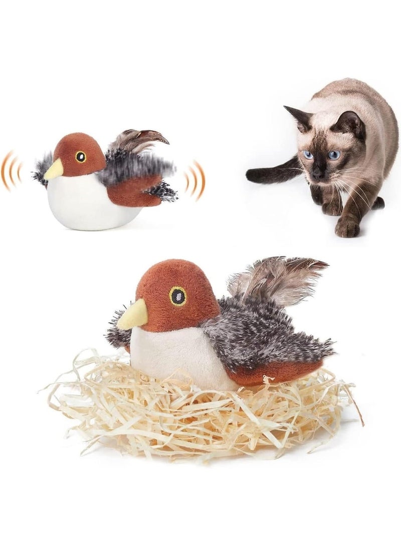 ChicAbode Rechargeable Flapping Bird Cat Toy, Interactive Sparrow with Chirping Sound and Beating Wings, Touch-Activated Catnip Toy for Kitten Exercise and Play, 4.0 Inches - Image 1