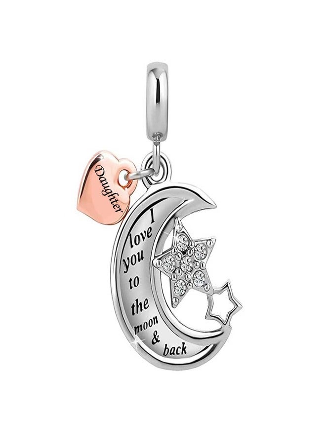 KunBead Daughter I Love You to the Moon and Back Stars Heart Dangle Birthday Charms Compatible with Pandora Bracelet for Women - Image 2