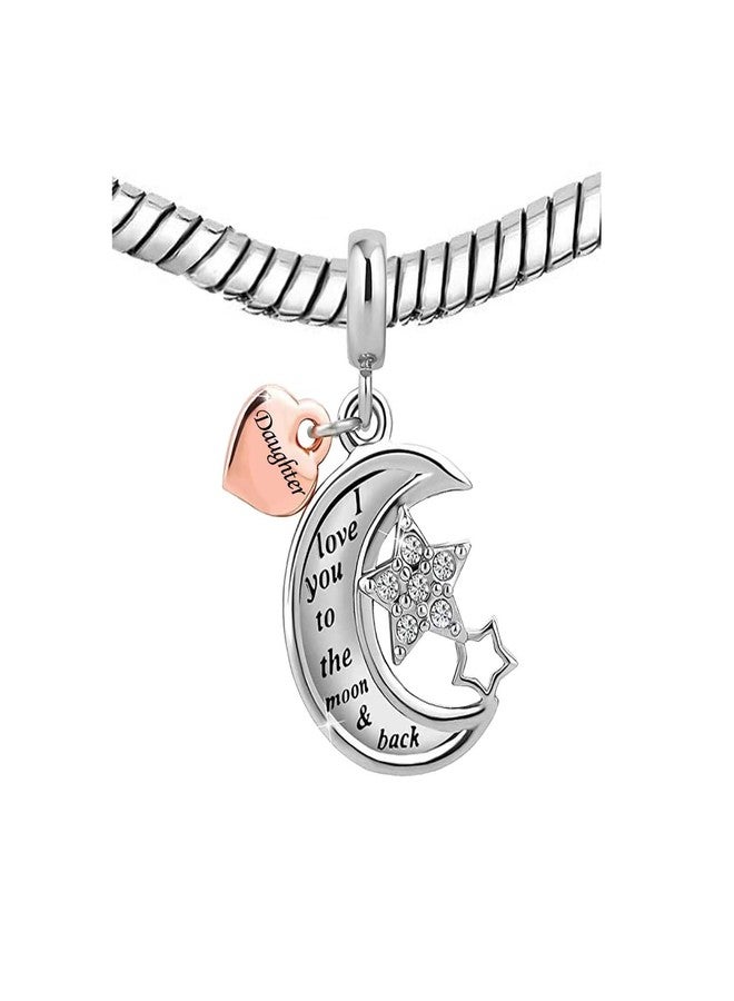 KunBead Daughter I Love You to the Moon and Back Stars Heart Dangle Birthday Charms Compatible with Pandora Bracelet for Women - Image 3