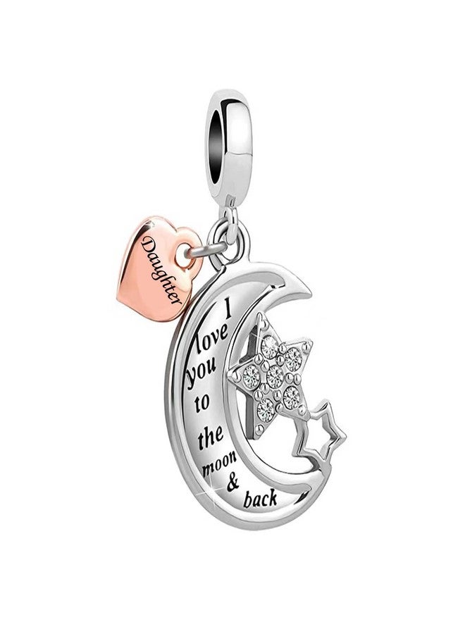 KunBead Daughter I Love You to the Moon and Back Stars Heart Dangle Birthday Charms Compatible with Pandora Bracelet for Women - Image 1