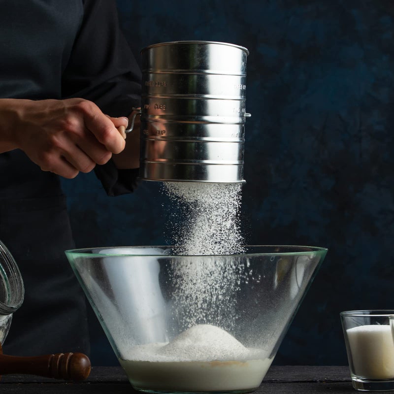 Toresano Flour Sifter, 3 Cup Flour Sifter for Baking Fine Mesh Rotary Hand Crank with Loop Agitator for Quick Sifting, Flour Sifter Stainlees Steel, Crank Sifter Flour for Baking Cakes and Spices Toresano - Image 5