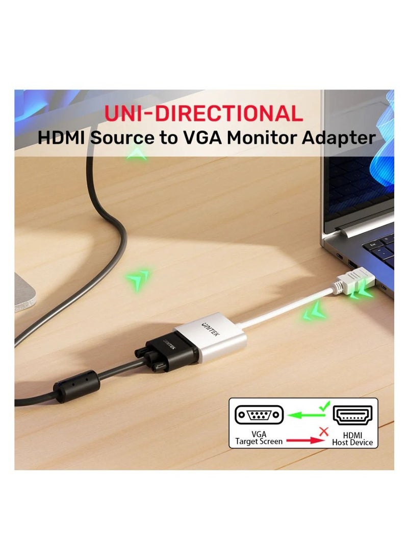 UNITEK UNITEK HDMI to VGA Adapter with Audio Support, High-Definition HDMI to VGA Converter, 1080P Resolution, Compact Design for Laptops, PCs, and More – Compatible with Windows, MacOS, and Linux Devices  - Image 3