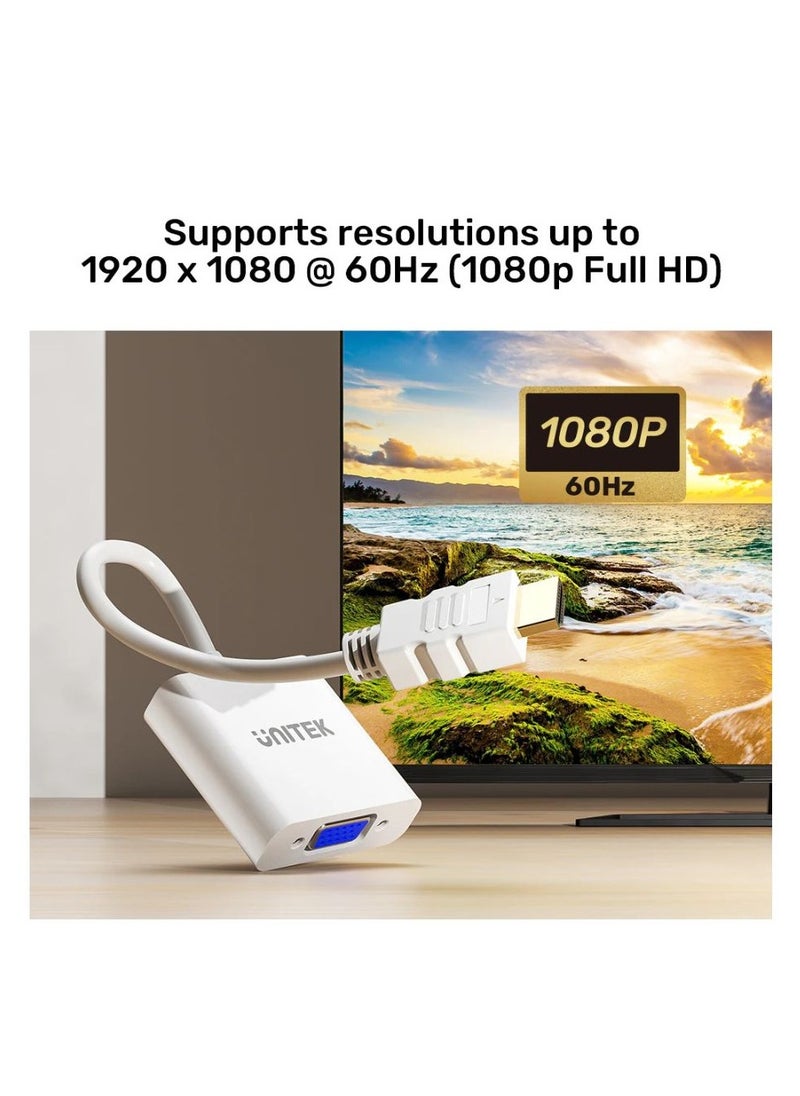 UNITEK HDMI to VGA Adapter with Audio Support, High-Definition HDMI to VGA Converter, 1080P Resolution, Compact Design for Laptops, PCs, and More – Compatible with Windows, MacOS, and Linux Devices
