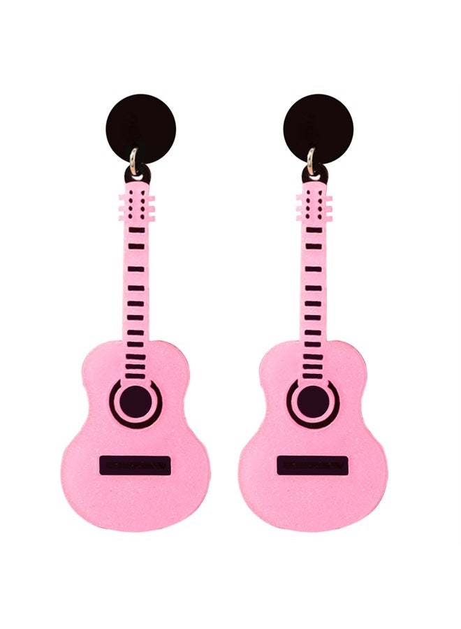 YANCHUN Music Guitar Earrings for Women Pink Heart Punk Renaissance Dangle Earrings Music Earrings Hip Hop Jewelry Gifts for Girls (pink-A) - Image 1