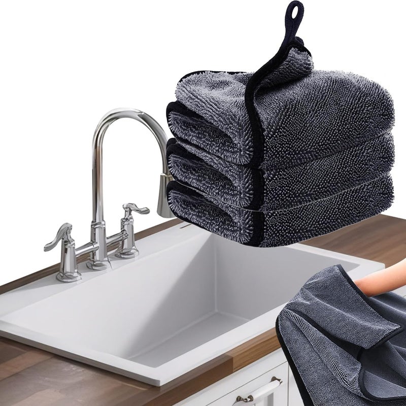 Ecopandy Shiny Wipes Cleaning Cloths,3pcs Shiny Bath Drying Towels,Shower Doors Drying Towels,16*16in Streak Free Glass Window Car Mirror Super Absorben Microfiber Cleaning Cloths (3pcs grey 16*16â€³) - Image 1