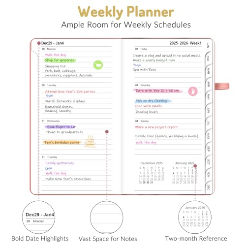 Forvencer Pocket Planner 2026, Weekly Monthly Planners with Month Tabs for Purse, 3.5" x 6", Jan 2026-Dec 2026, Cute Small Daily Academic Calendar, Elastic Band, Hardcover Agenda for Women, Teacher - Image 3