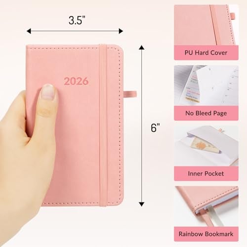 Forvencer Pocket Planner 2026, Weekly Monthly Planners with Month Tabs for Purse, 3.5" x 6", Jan 2026-Dec 2026, Cute Small Daily Academic Calendar, Elastic Band, Hardcover Agenda for Women, Teacher - Image 5