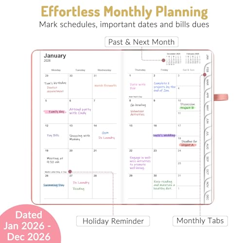 Forvencer Pocket Planner 2026, Weekly Monthly Planners with Month Tabs for Purse, 3.5" x 6", Jan 2026-Dec 2026, Cute Small Daily Academic Calendar, Elastic Band, Hardcover Agenda for Women, Teacher - Image 2