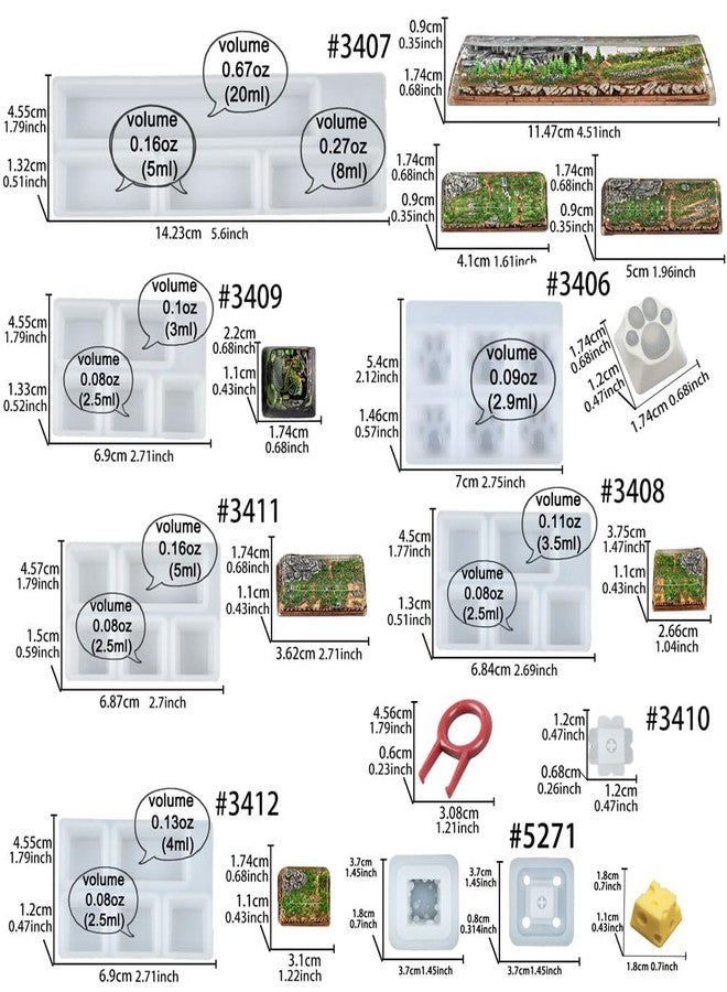 FUNSHOWCASE Keycaps Epoxy Resin Casting Molds Set for Mechanical Gaming Keyboard Polymer Clay Crafts 7 Silicone Trays with Key Puller - Image 3