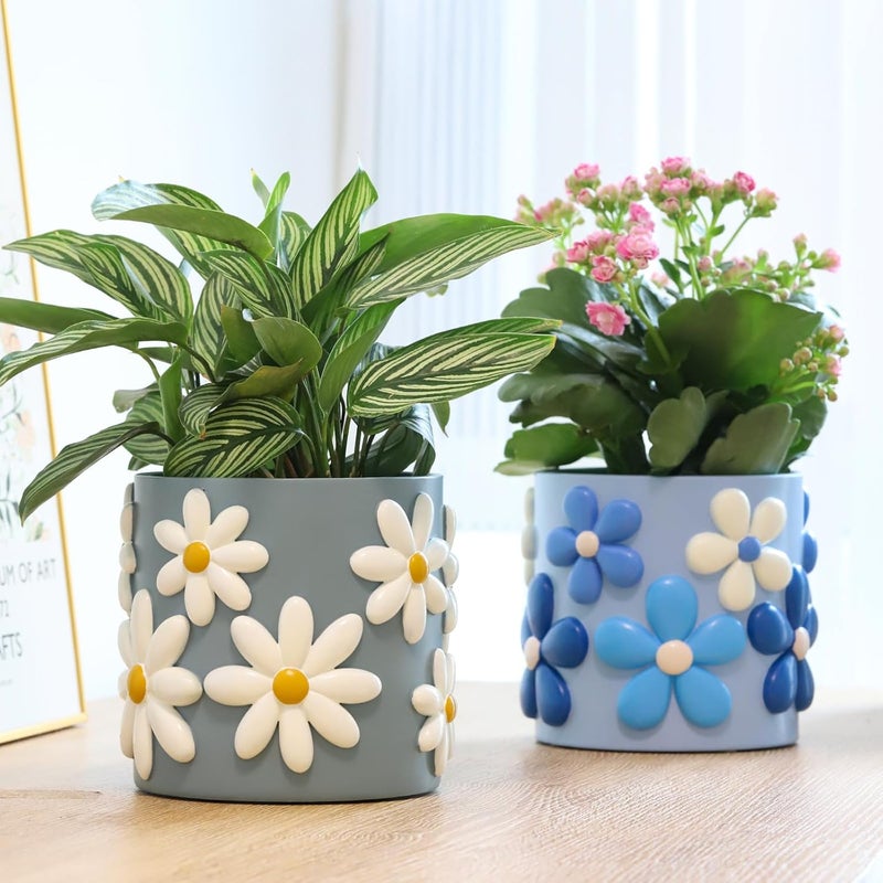 GUGUGO أصص نباتات الملونة بالزهور، أصص قوس قزح الفريدة واللطيفة مع تصريف، أصص زهور عتيقة ورجعية للنباتات الداخلية والخارجية، أصص زراعة عصارية انتقائية لديكور المنزل البوهو العصري - ب - Image 4