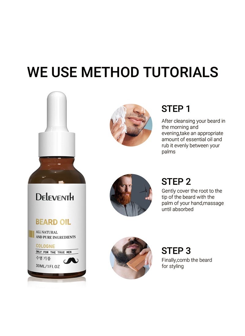 DEleventh Cologne Beard Oil 30ml / For a Refreshing, Masculine Scent & Soft, Hydrated Beard  All Natural Ingredients for Healthy Skin & Hair
