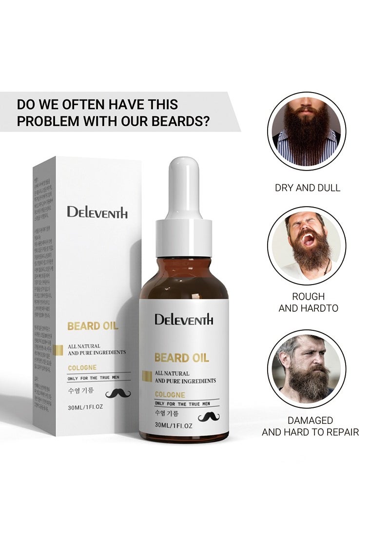 DEleventh Cologne Beard Oil 30ml / For a Refreshing, Masculine Scent & Soft, Hydrated Beard  All Natural Ingredients for Healthy Skin & Hair