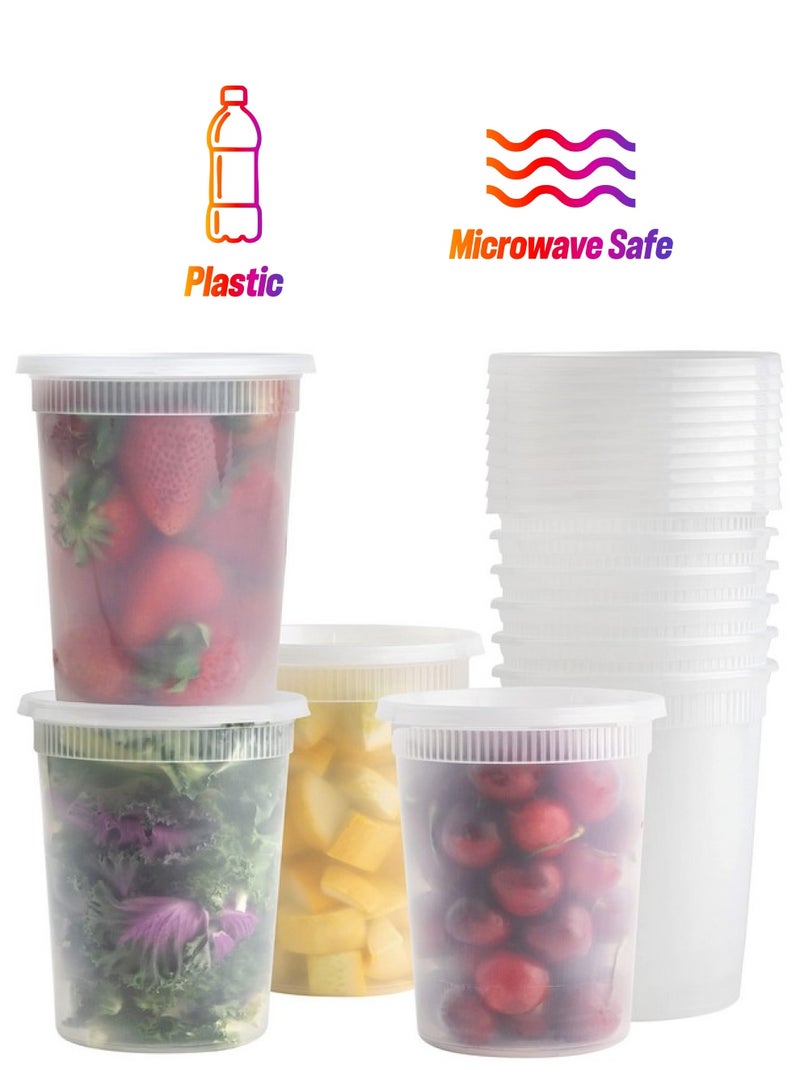 BluShine [24 Sets] 32 Oz. Plastic Deli Food Storage Containers With Airtight Leak Proof Lids Reusable Microwave Fridge And Freezer Safe - Image 1