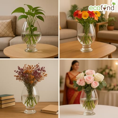 ecofynd Glass Vase for Flowers Plants, Modern Decorative Vase for Home Decor Center Table, Bedroom, Living Room, Office Decoration, Wedding or Gifts (GVASE004) - Image 4
