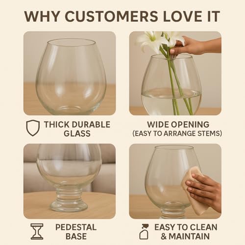 ecofynd Glass Vase for Flowers Plants, Modern Decorative Vase for Home Decor Center Table, Bedroom, Living Room, Office Decoration, Wedding or Gifts (GVASE004) - Image 5