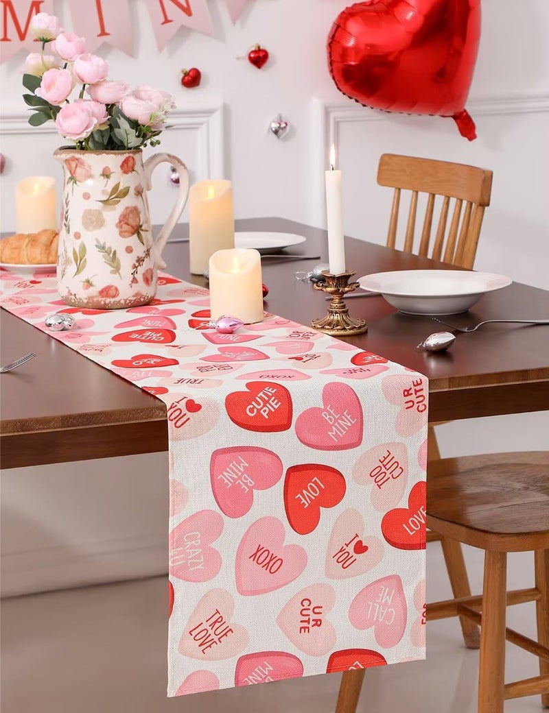 multiwins Valentines Day Table Runner and Placemat Set: 13"x72" Pink Ture Love Heart Table Runner with 4 Pcs 12"x18" Mats - Includes Love Balloon, 12 Heart Balloons, Stickers & Straws for Home Decor - Image 4