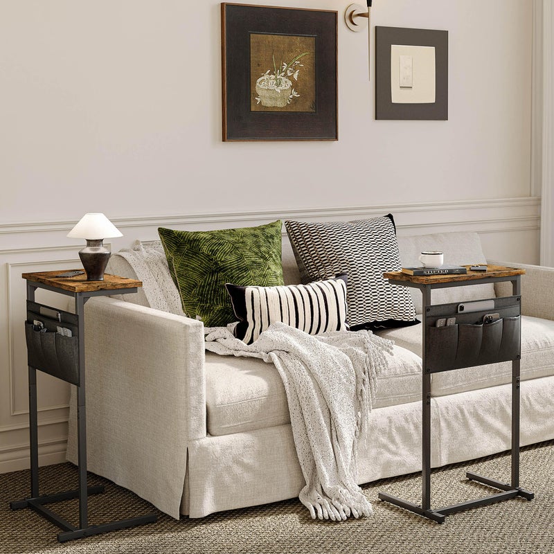 IRCPEN C Shaped End Table, Side Table for Sofa, Small TV Tray, Couch Table with Storage Bag for Small Space, Living Room, Bedroom, Home Office LET501R (Rustic Brown) - Image 2