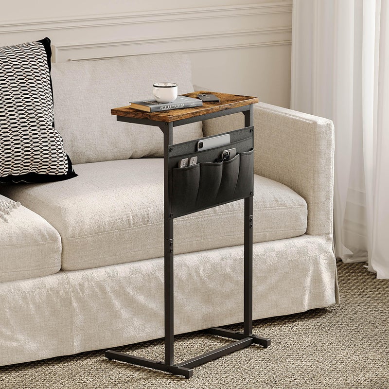 IRCPEN C Shaped End Table, Side Table for Sofa, Small TV Tray, Couch Table with Storage Bag for Small Space, Living Room, Bedroom, Home Office LET501R (Rustic Brown) - Image 5