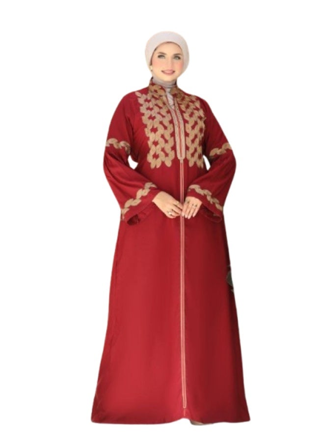Women's embroidered abaya for going out and receiving guests (sizes 1 and 2 up to 120 kg) - High-quality imported Marasi Al-Ahram fabric with luxurious gold embroidery - Image 1