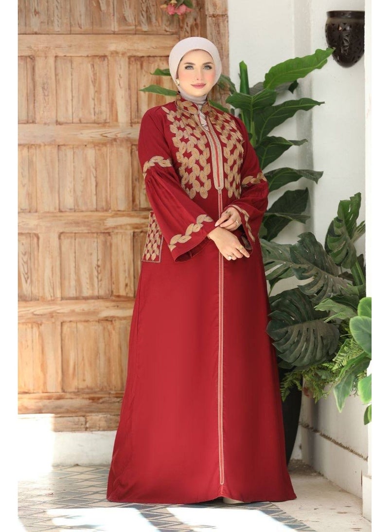 Women's embroidered abaya for going out and receiving guests (sizes 1 and 2 up to 120 kg) - High-quality imported Marasi Al-Ahram fabric with luxurious gold embroidery - Image 3