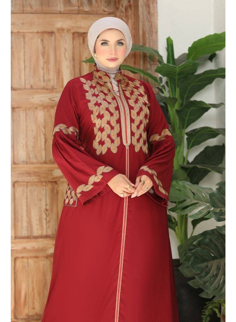 Women's embroidered abaya for going out and receiving guests (sizes 1 and 2 up to 120 kg) - High-quality imported Marasi Al-Ahram fabric with luxurious gold embroidery - Image 4