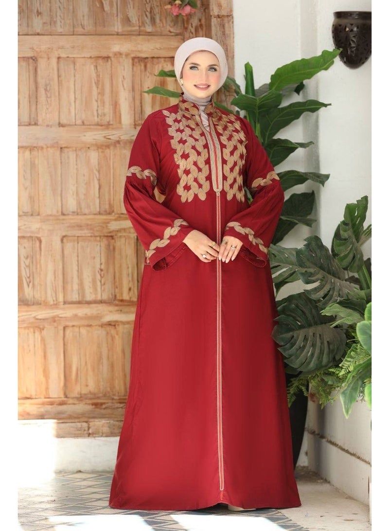 Women's embroidered abaya for going out and receiving guests (sizes 1 and 2 up to 120 kg) - High-quality imported Marasi Al-Ahram fabric with luxurious gold embroidery - Image 5