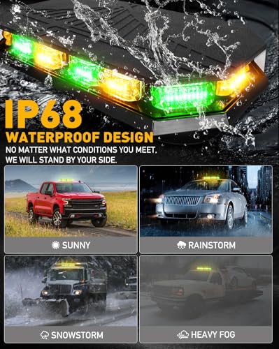 HLauto 406D Rooftop Emergency Strobe Lights Bar, 102 LED Amber Green Mini Beacon Safety Flashing Warning Traffic Lights Bar w/Magnetic Base for 12-24V Trucks, Construction Vehicles, Snowplow, Cars - Image 5