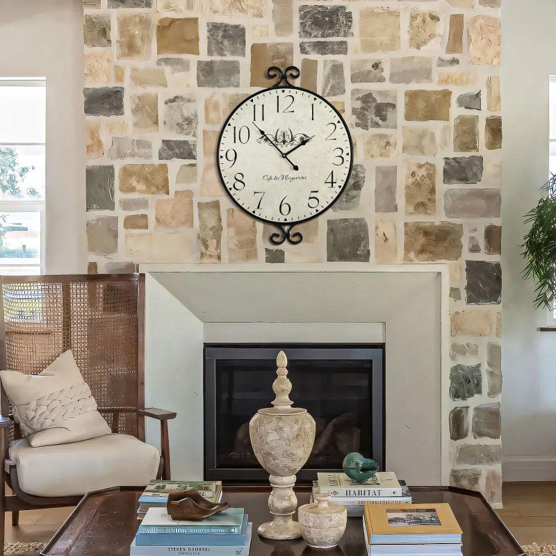 JUMBO DECOR Farmhouse Wall Clock, 17HÃ—13.4D Inch, Wrought Iron Frame with Warm Gray Finish, Vintage Wall Clock Silent Battery Operated Wall Clocks for Home Living Room Kitchen Bedroom - Image 5
