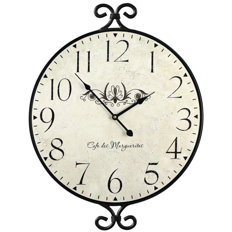 JUMBO DECOR Farmhouse Wall Clock, 17HÃ—13.4D Inch, Wrought Iron Frame with Warm Gray Finish, Vintage Wall Clock Silent Battery Operated Wall Clocks for Home Living Room Kitchen Bedroom - Image 1
