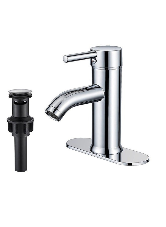 Bukela Chrome Bathroom Faucets 1 Hole, Stainless Steel Bathroom Sink Faucet with Metal Pop up Drain, Lavatory Faucet for Bathroom Sink - Image 1