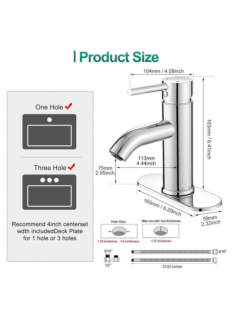 Bukela Chrome Bathroom Faucets 1 Hole, Stainless Steel Bathroom Sink Faucet with Metal Pop up Drain, Lavatory Faucet for Bathroom Sink - Image 4
