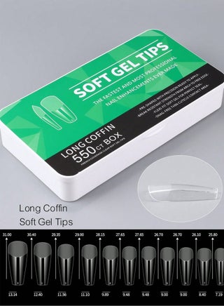 550pcs Long Coffin Soft Gel Nail Tips - Semi-Frosted Transparent Press-On Nails for DIY & Salon, Easy to Use with UV Gel, French Design Artificial Nails, 12 Sizes with Storage Box, Nail Extension, Long Coffin - view 2