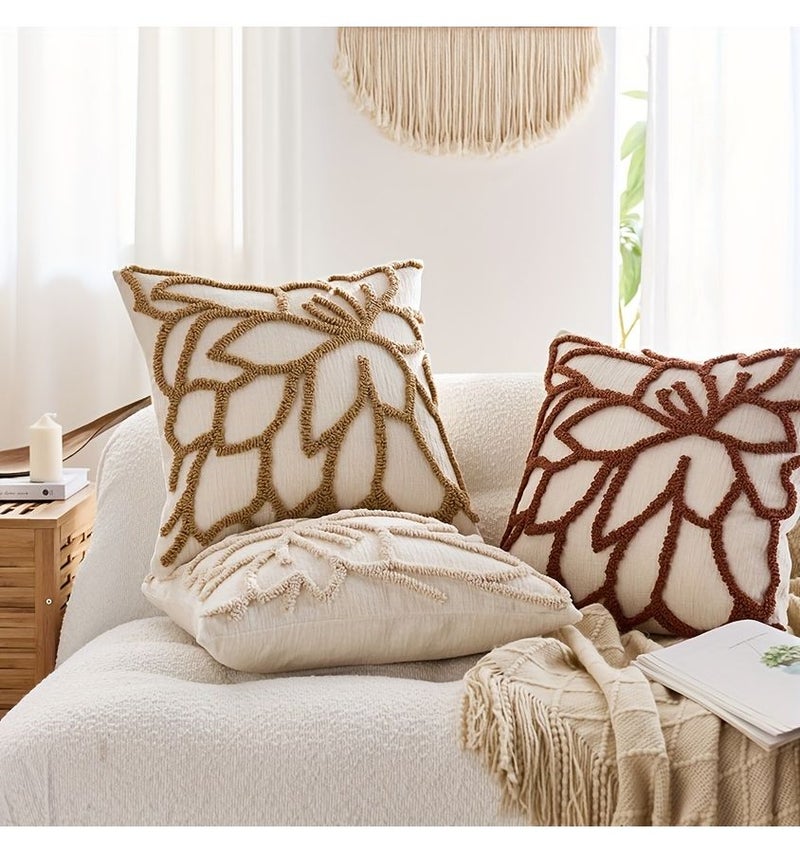 2 Pack Tufted Rose Pillow Covers Beige 18x18 Inch Embroidered Geometric Pattern Polyester Cushion Covers With Zipper Closure For Home Office Decor - Image 4