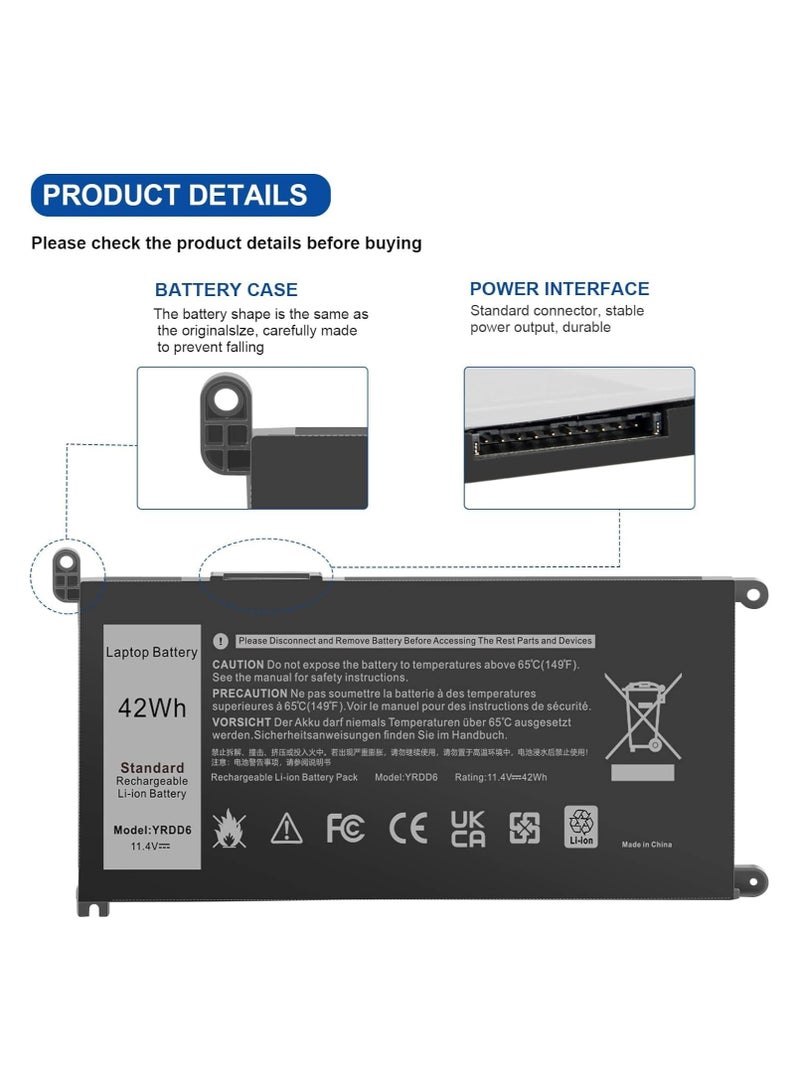 Max Power YRDD6 1VX1H Battery for Dell Inspiron 5482 5485 7586 3583 5491 5591 5481 3310 2-in-1 5593 5584 3493 3593 3793 5480 3582 5581 5590 3584 5493 5585 5594 5598 3501 P93G001 VM732 Vostro 3491 [11.4V 42Wh] - Image 2