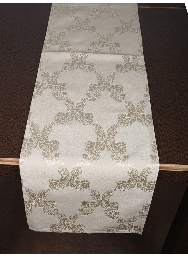 Home -The Best Is For You Cotton Table Runner With Woven Damask Design (Beige_Ogee, 13X84 Inch) - Pack Of 1, 13X84 Inch - Image 2