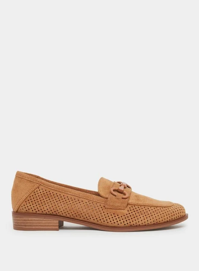 Tan Suede Look Loafers