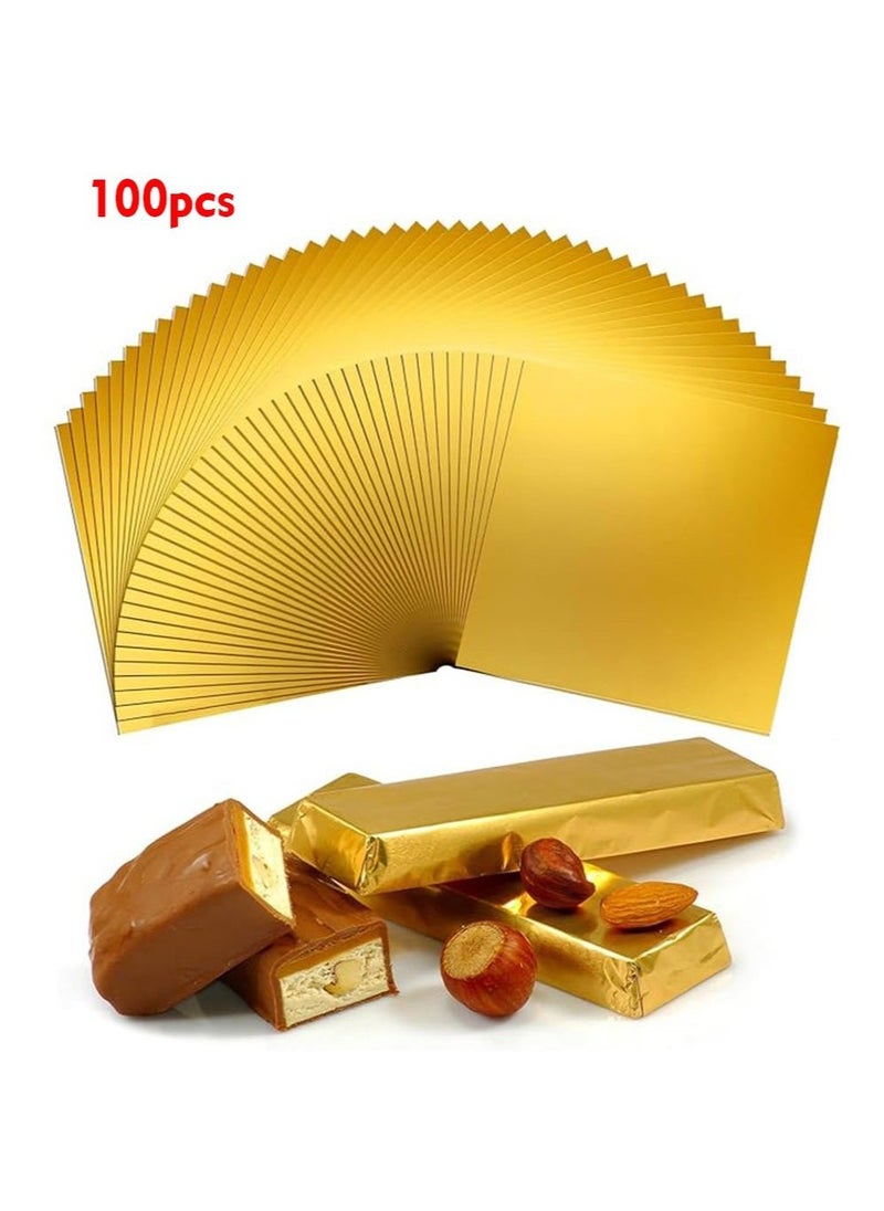 بيوينتي - 100 قطعة من رقائق الألومنيوم أغلفة الشوكولاتة ، 6.3x7.5in / 16 * 19cm أغلفة حلوى الألومنيوم الذهبية ، أغلفة رقائق الشوكولاتة ، مناسبة لأغفال الشوكولاتة حلوى DIY حفلة عيد ميلاد الزفاف - Image 1
