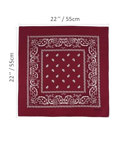 Bycc Bynn 3 Pack 100% Cotton Paisley Bandanas Square Scarf Headwear (Black + Burgundy + White) - Image 2
