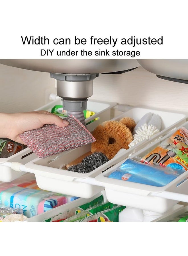 HuHa No Punch Under Sink Shelf Household Multifunctional Cabinet Organizer, Style: Deducting Extending Box-Long - Image 4