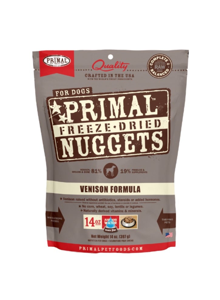 Primal Pet Foods Freeze Dried Dog Nuggets Venison Complete And Balanced Meal 397g - Image 1