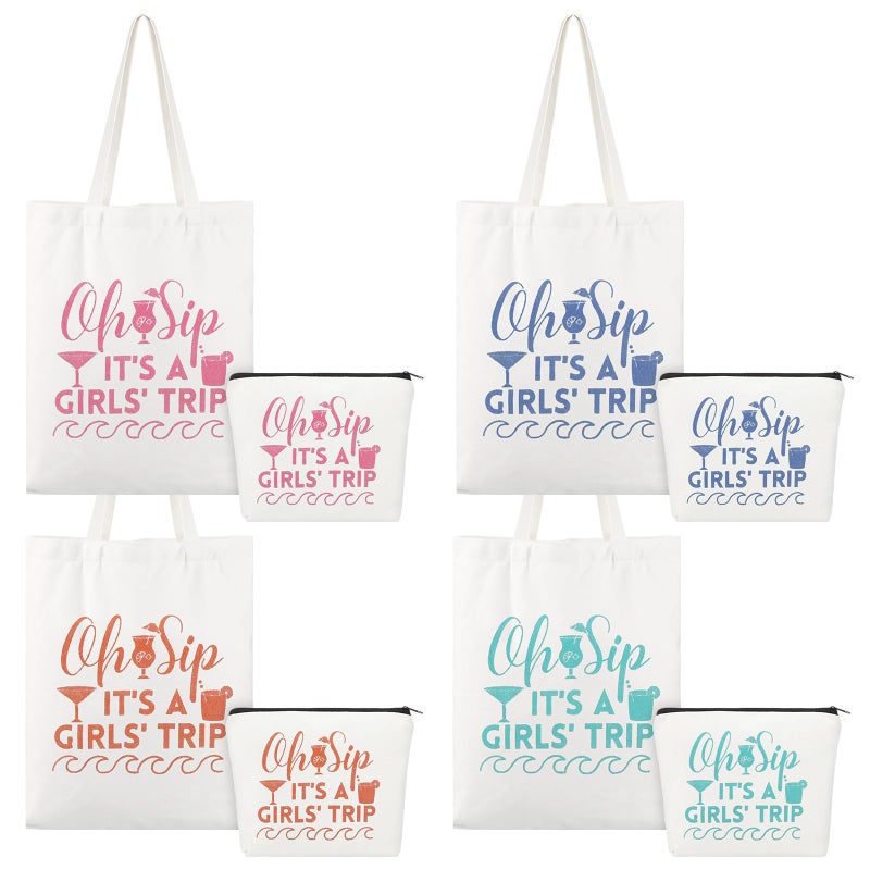 Clysee 8 Pcs Women's Trip Bags Girls Weekend Gifts 4 Makeup Bag Girls Trip Gifts 4 Weekend Tote Bag Travel Favors for Women Summer Cosmetic Zipper Pouch Wedding Birthday Bachelorette Party - Image 1