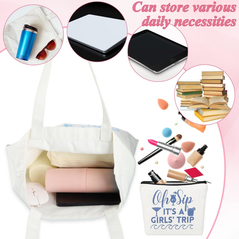 Clysee 8 Pcs Women's Trip Bags Girls Weekend Gifts 4 Makeup Bag Girls Trip Gifts 4 Weekend Tote Bag Travel Favors for Women Summer Cosmetic Zipper Pouch Wedding Birthday Bachelorette Party - Image 4