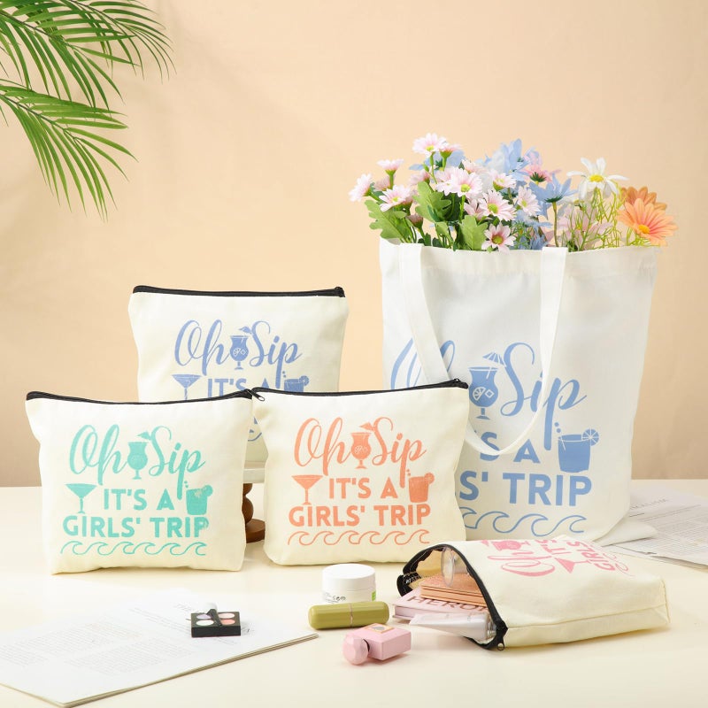 Clysee 8 Pcs Women's Trip Bags Girls Weekend Gifts 4 Makeup Bag Girls Trip Gifts 4 Weekend Tote Bag Travel Favors for Women Summer Cosmetic Zipper Pouch Wedding Birthday Bachelorette Party - Image 2
